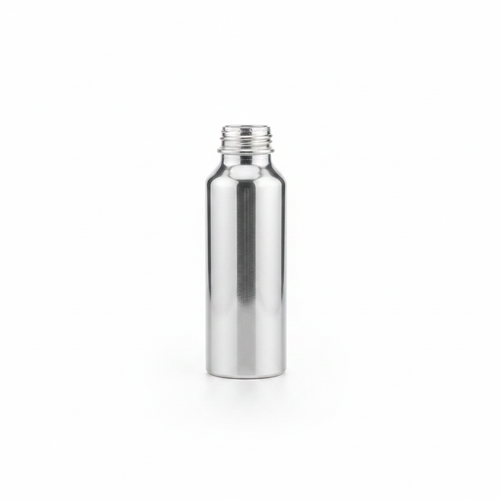 Shiny silver bottle white background